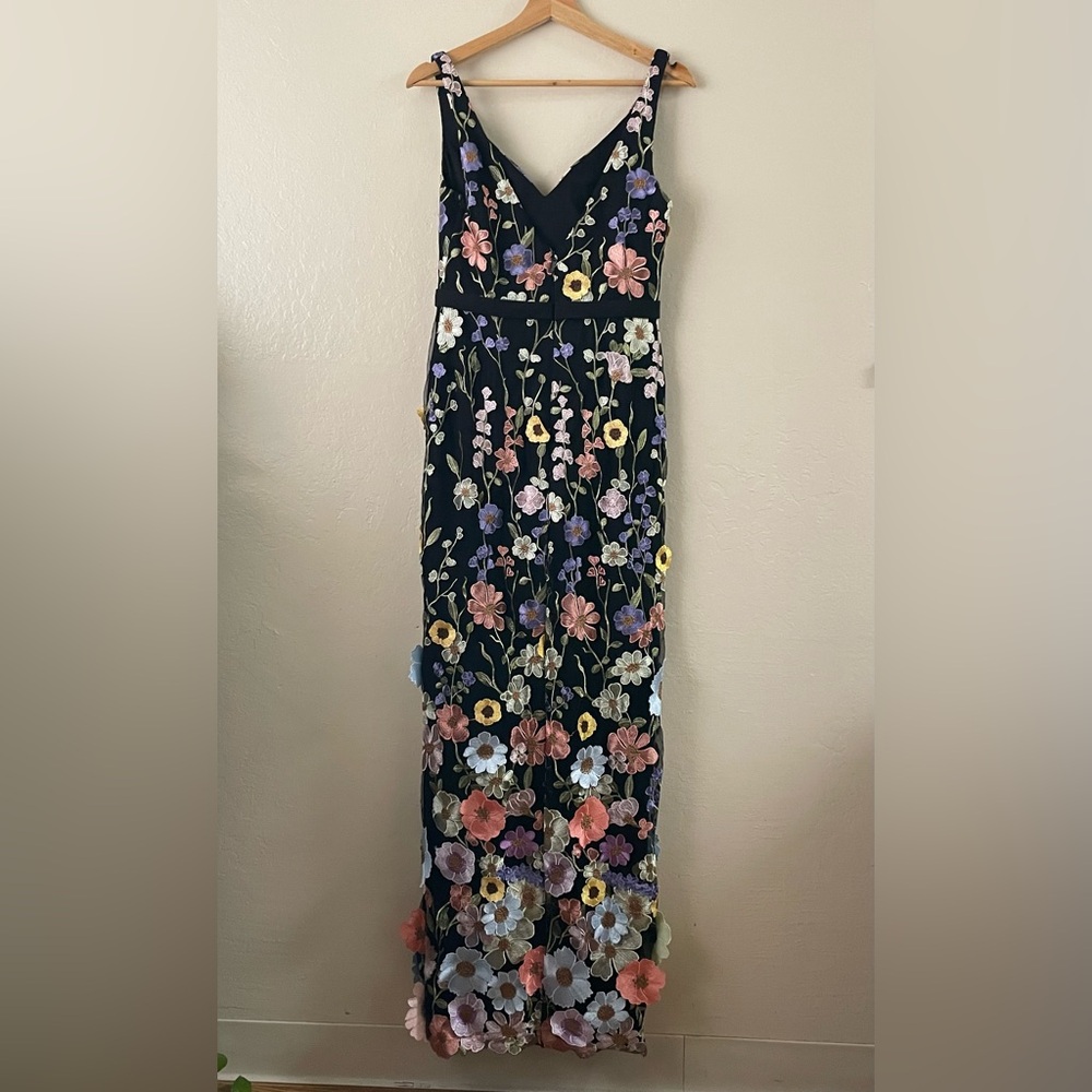 Azazie Atelier embroidered 3D mesh black Floral maxi dress - Picture 4 of 13